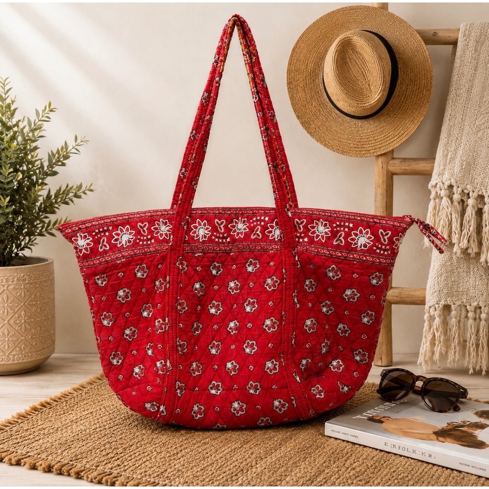 Vera Bradley Red Bandana Large Quilted Tote‎ Bag Retired Vintage 2001